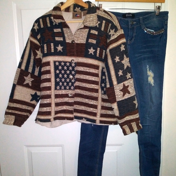 don't mess with texas Jackets & Blazers - American Flag Jaquard Metal Button Up Jacket Don't mess with texas Large Trump
